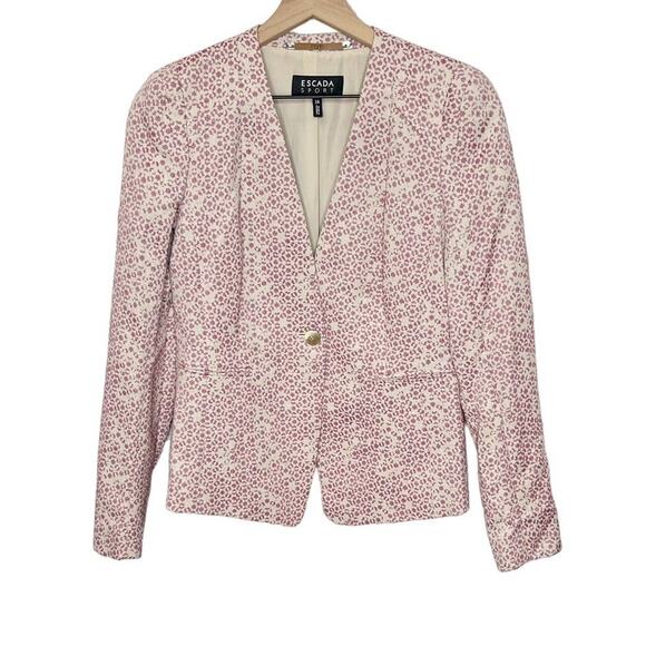 ESCADA Women's 36 US 6 Button Blazer Jacket Pink Animal Geo Print Quiet Luxury - Picture 1 of 13